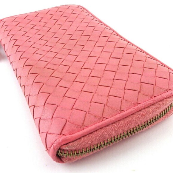 BOTTEGA VENETA Long Wallet Intrecciato Pink Leather Authentic USED - Picture 2 of 11